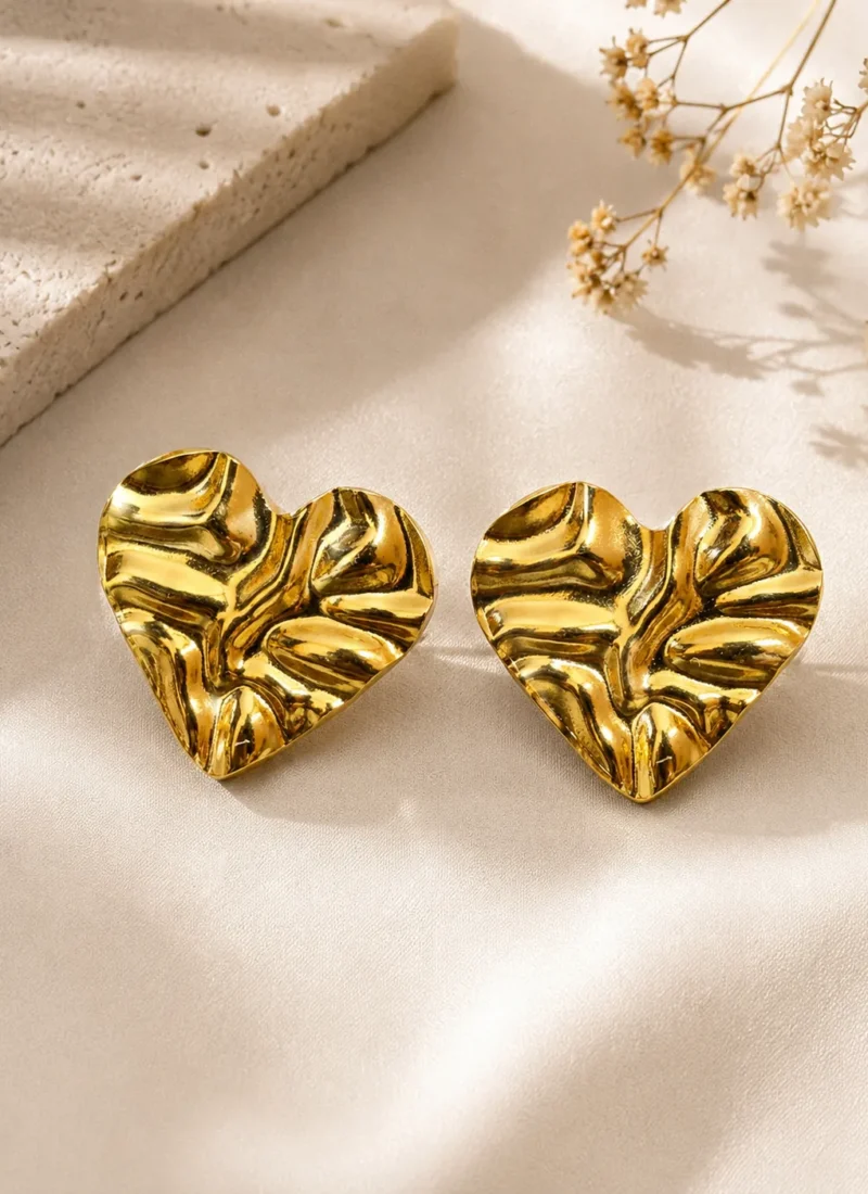 Aurelia Textured Heart Gold Stud Earrings for Women