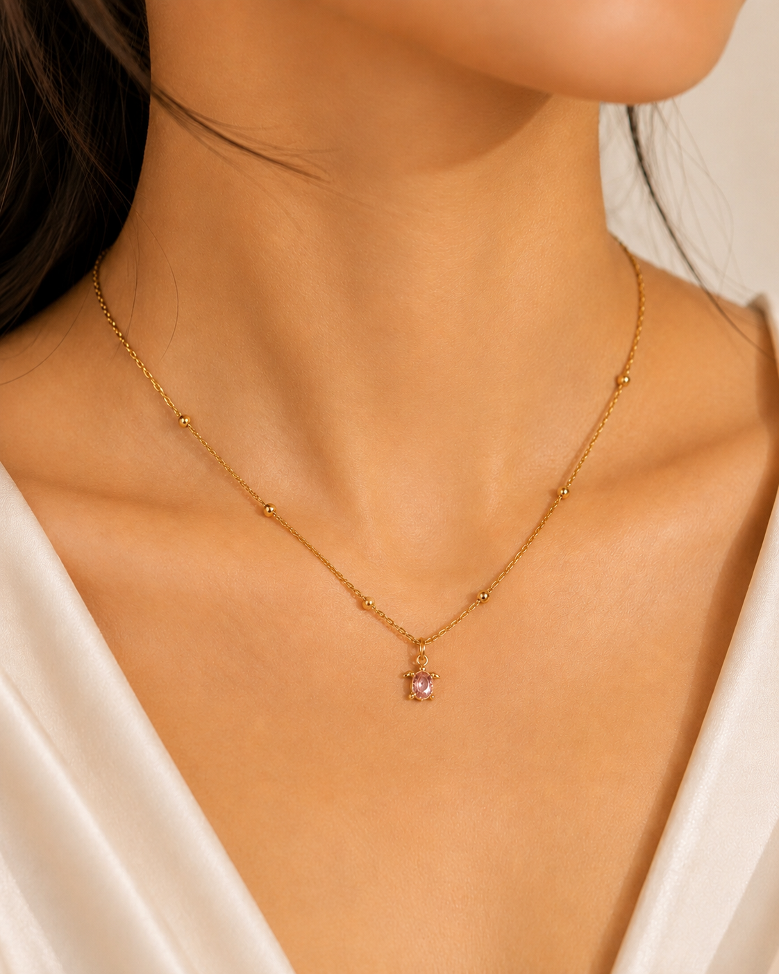Blush Turtle Pendant Necklace Blush Turtle Pendant Necklace featuring a sparkling pink crystal set in a premium gold turtle pendant