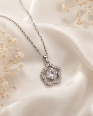 Silver Stone Flower Pendant Necklace featuring a sparkling crystal flower pendant in a premium silver finish