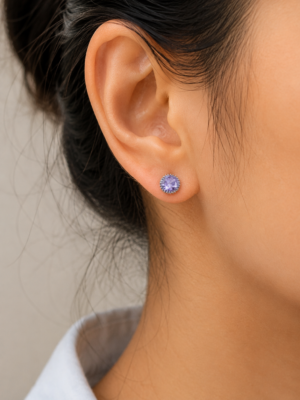 Amethyst Round Crystal Stud Earrings - Image 2