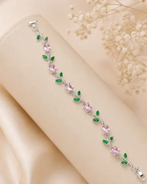 Blossom Pink Green Crystal Bracelet - Image 2