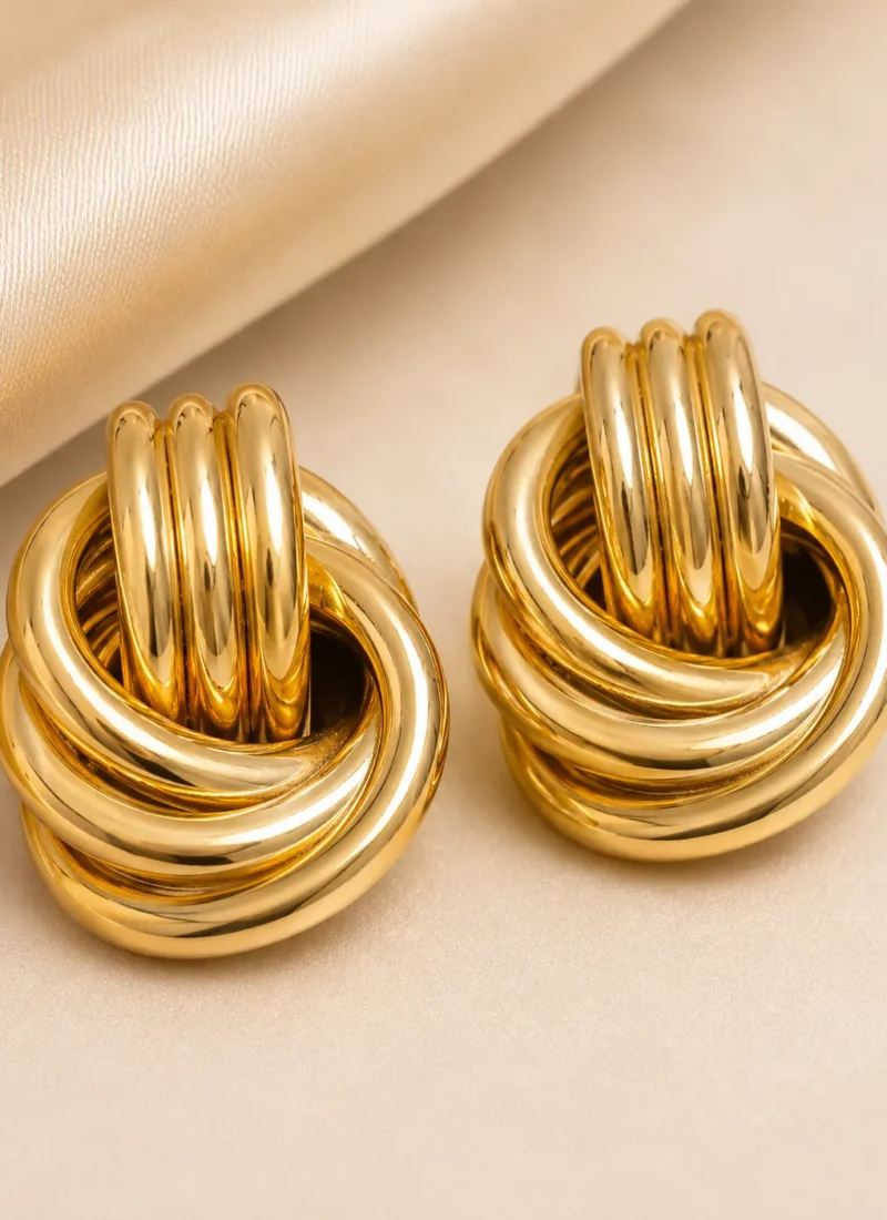 Gold Knot Statement Earring with Intertwined Knot Design