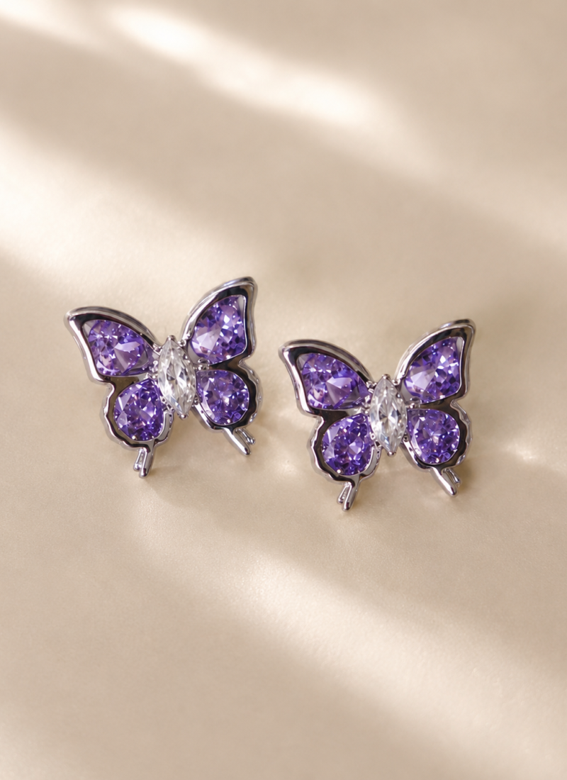 Violetta Crystal Butterfly Stud Earrings with 925 Sterling Silver Posts