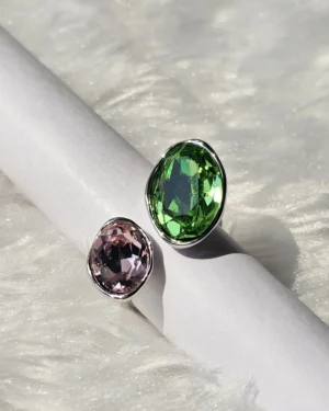 Emerald & Rose Crystal Oval Statement Ring - Image 2