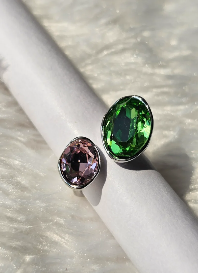 Emerald green and blush pink crystal oval statement ring
