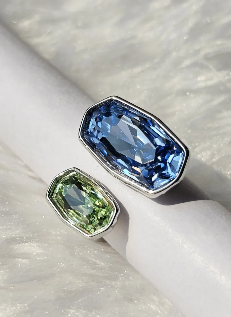 Blue and green crystal open statement ring