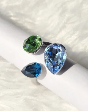 Blue and green crystal adjustable statement ring