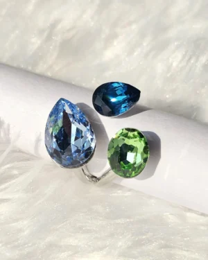 Azure & Sage Crystal Duo Adjustable Ring - Image 4