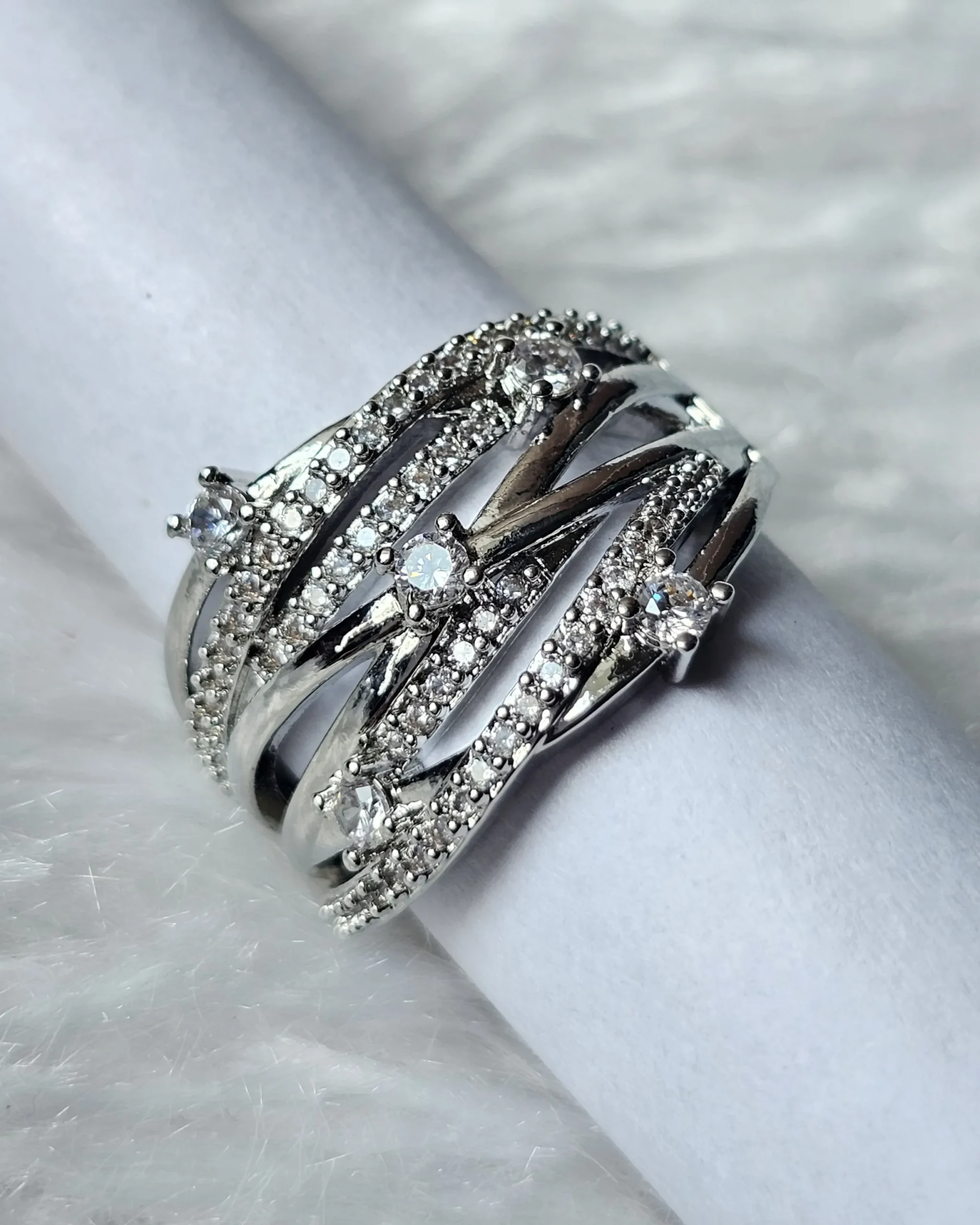 Silver Crystal Multi-Band Statement Ring Silver crystal multi-band statement ring