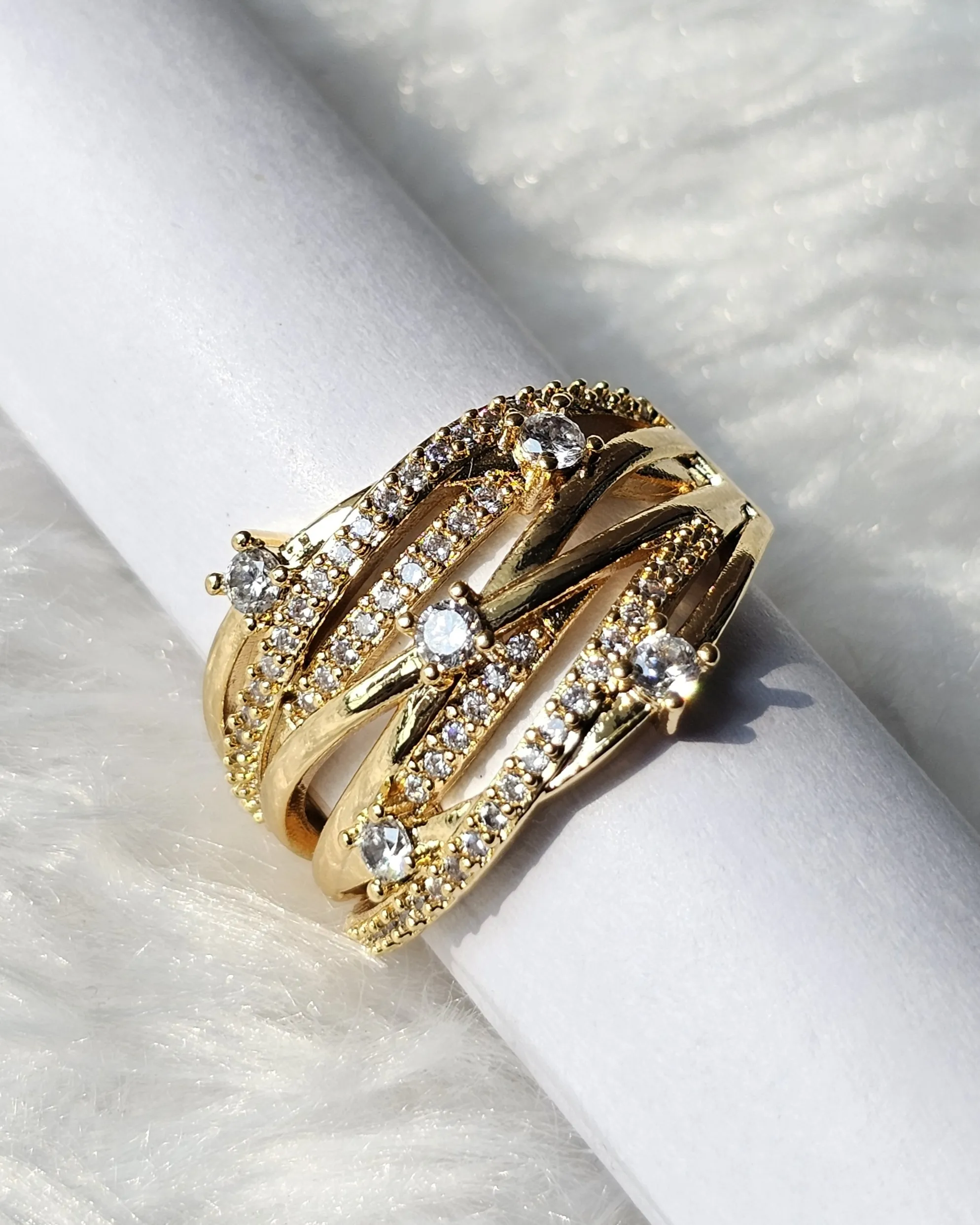 Golden Multi-Band Crystal Statement Ring Golden multi-band crystal statement ring for women