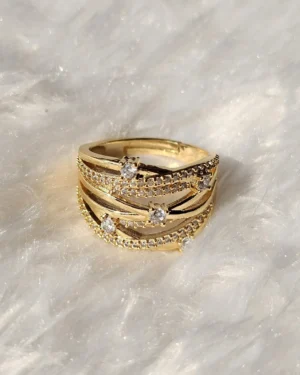18 Carat Gold Finished PVD Coated Zircon Anti-Tarnish Ring - Image 2