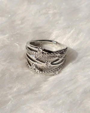 Silver Crystal Multi-Band Statement Ring - Image 2