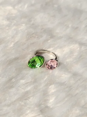 Emerald & Rose Crystal Oval Statement Ring - Image 3