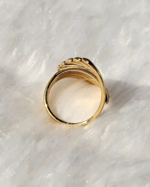 Golden Ribbed Open Cuff Statement Ring - Image 3