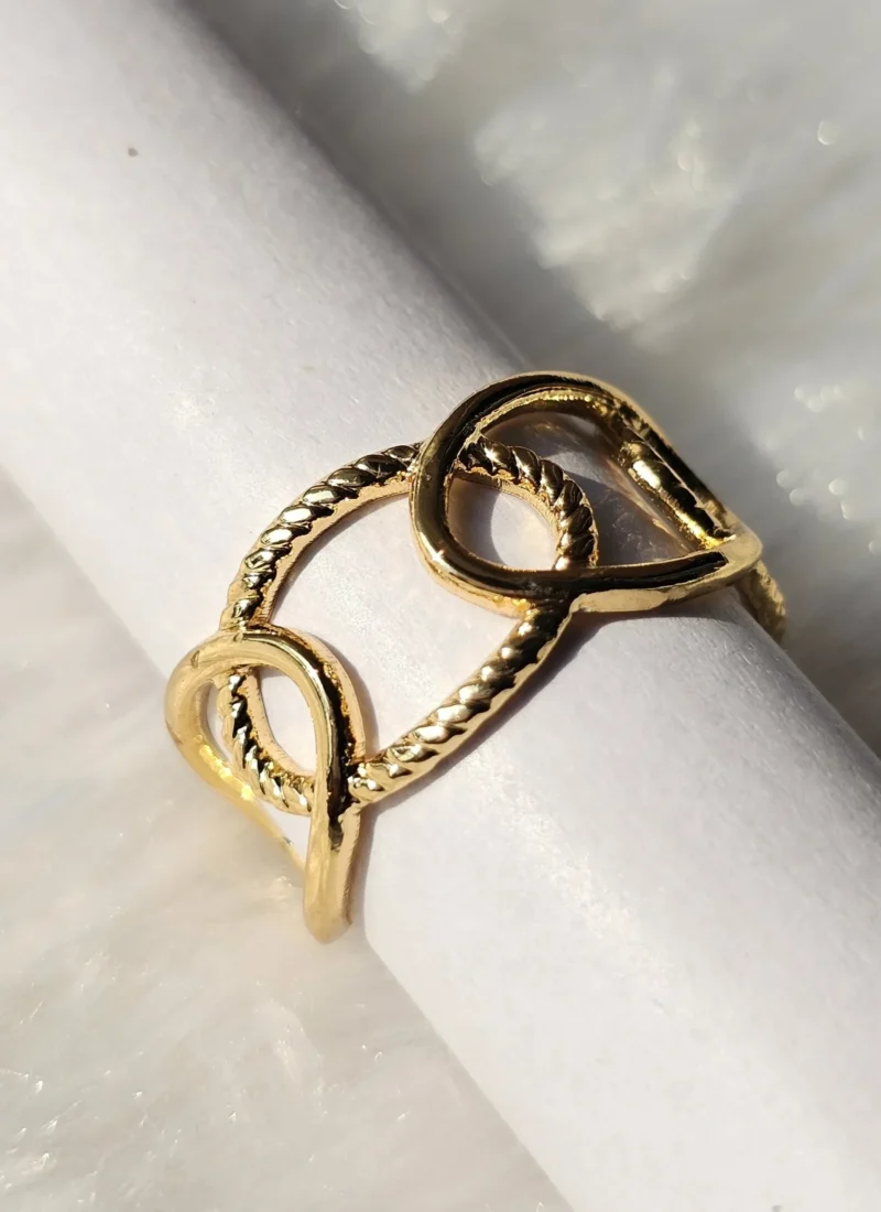 Gold abstract wave open statement ring