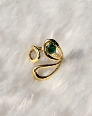 18 Carat Gold Finished PVD Coated Green Stone Anti-Tarnish Ring - Image 2