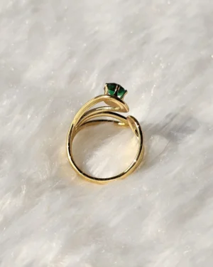 18 Carat Gold Finished PVD Coated Green Stone Anti-Tarnish Ring - Image 3