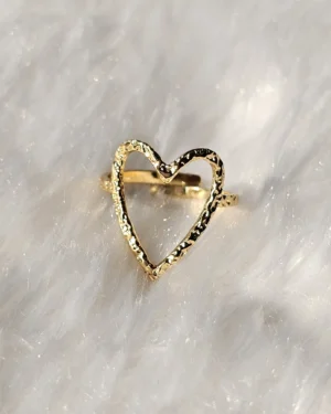 Golden Heart Outline Sculptural Ring - Image 2