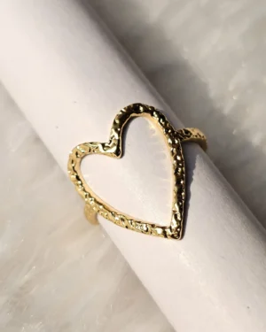 Golden Heart Outline Sculptural Ring