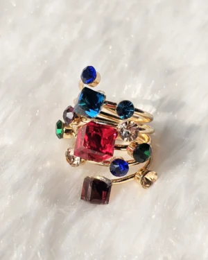 Multicolor Studed Cocktail Statement Ring - Image 3
