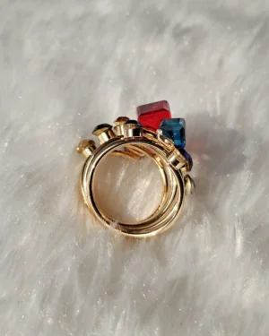 Multicolor Studed Cocktail Statement Ring - Image 2
