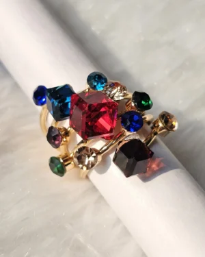 Multicolor Studed Cocktail Statement Ring