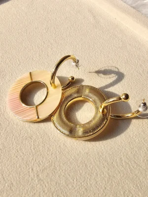Golden Blush Geometric Circle Drop Earrings - Image 4