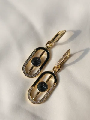 Golden Noir Crystal Geometric Drop Earrings - Image 5