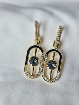 Golden Noir Crystal Geometric Drop Earrings - Image 4