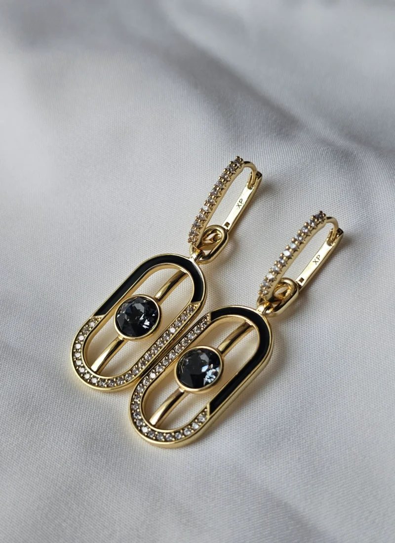 Golden Noir Crystal Geometric Drop Earrings