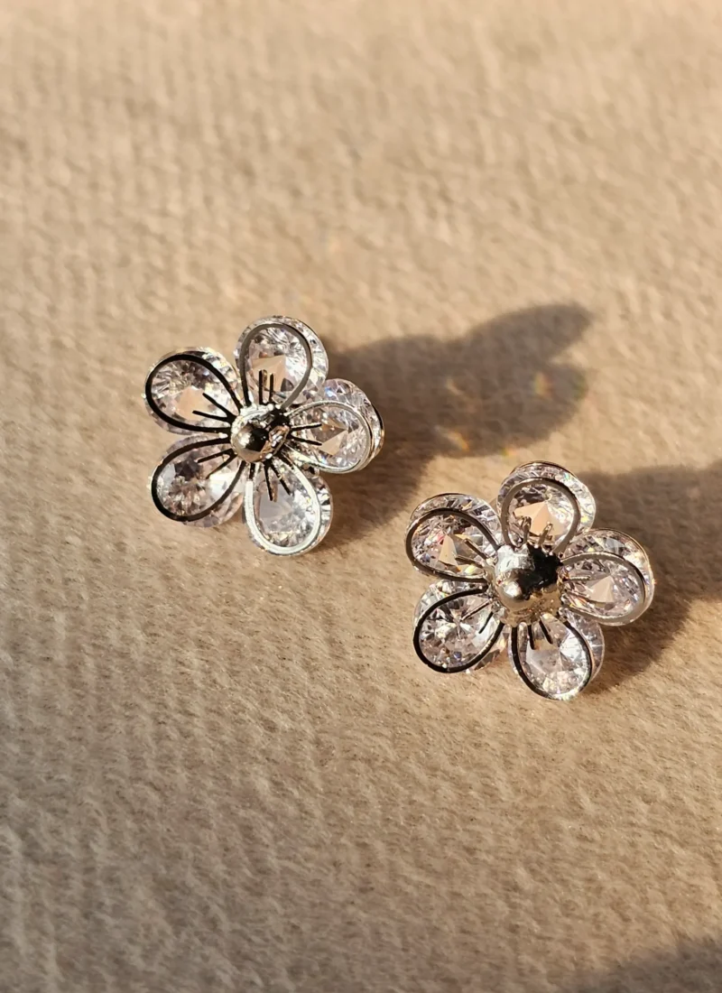 Azure Blossom Crystal Stud Earrings flower design