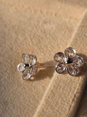 Azure Blossom Crystal Stud Earrings - Image 3