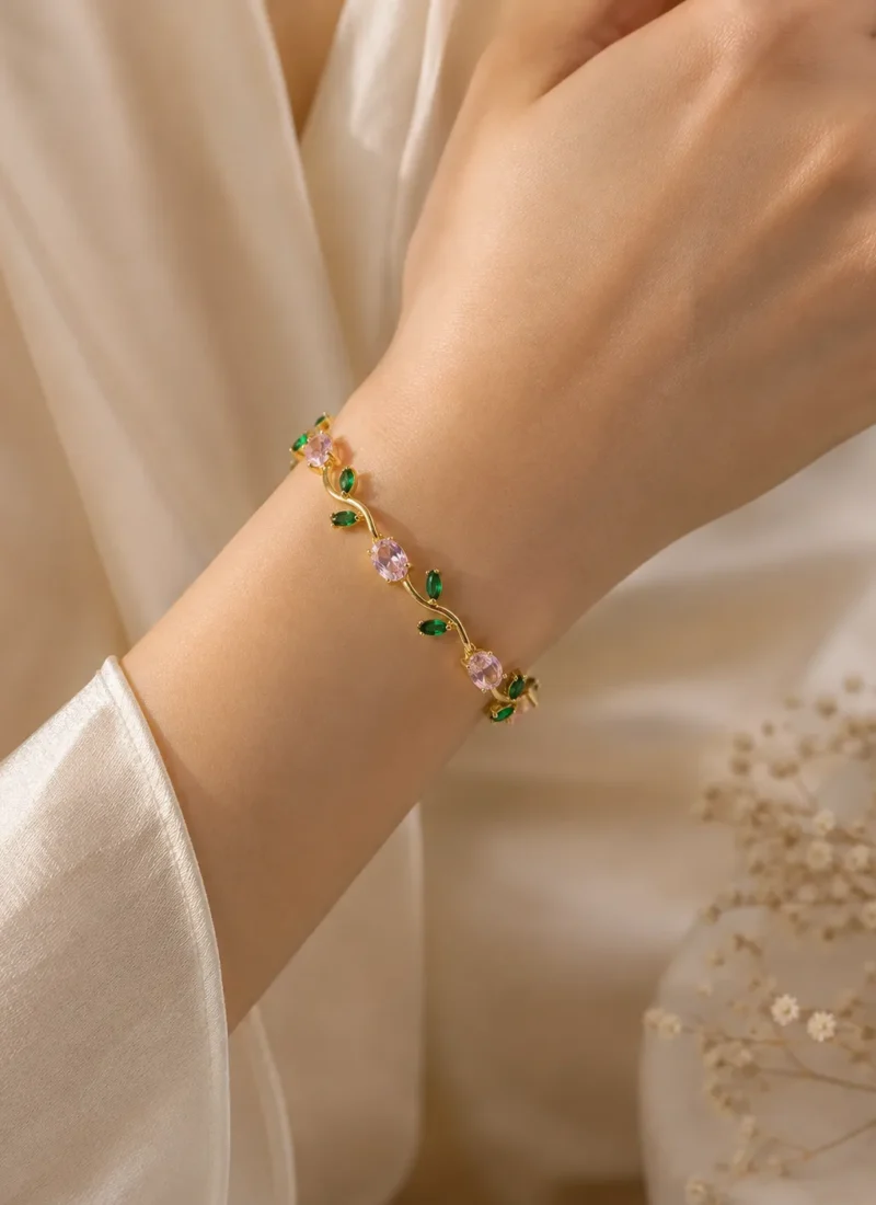 Elysian Pink & Green Crystal Vine Bracelet