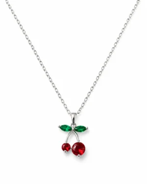 Silver 316L Stainless Steel Cherry Charm Pendant Necklace - Image 3