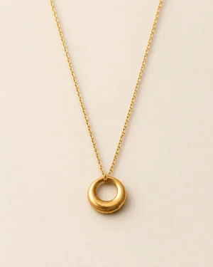 Stainless Steel Golden Circular Ring Pendant Necklace - Image 3