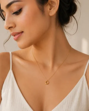 Stainless Steel Golden Circular Ring Pendant Necklace - Image 2