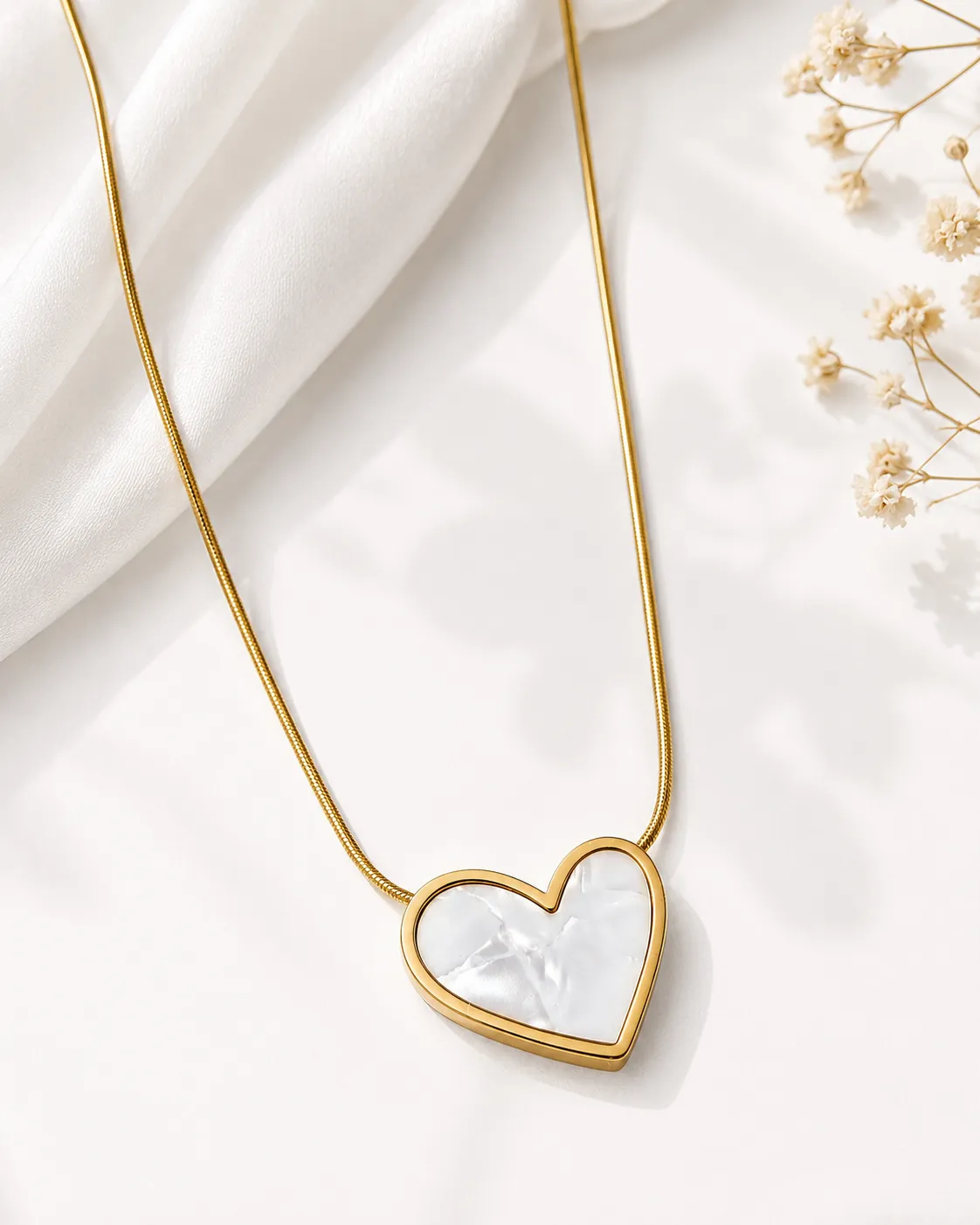 Heart pendant necklace with white pearlescent centre Ivory Heart Pendant Necklace