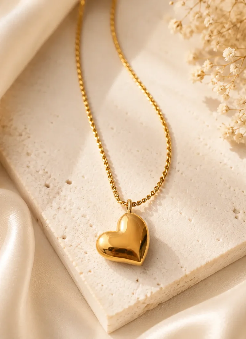 Golden heart pendant necklace for women