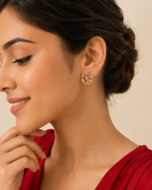 Multicolor Crystal Circle Earrings - Image 2