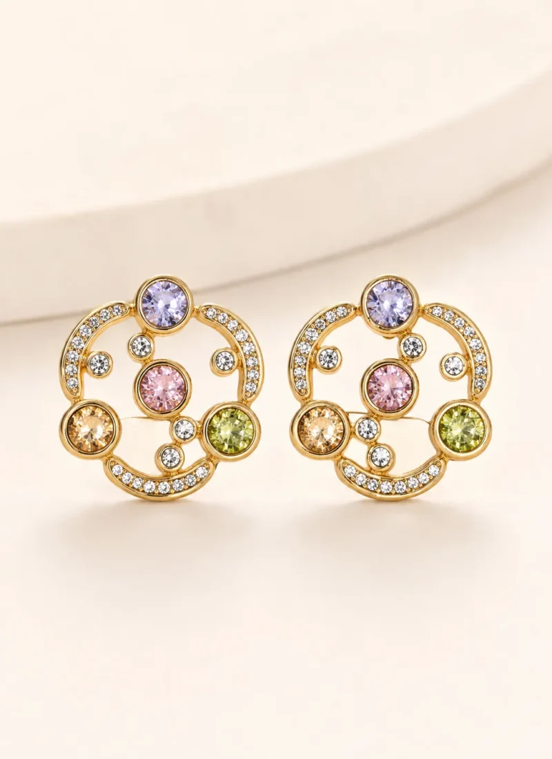 Multicolor crystal circle earrings for women