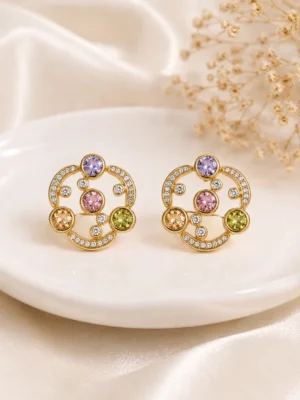 Multicolor Crystal Circle Earrings - Image 3