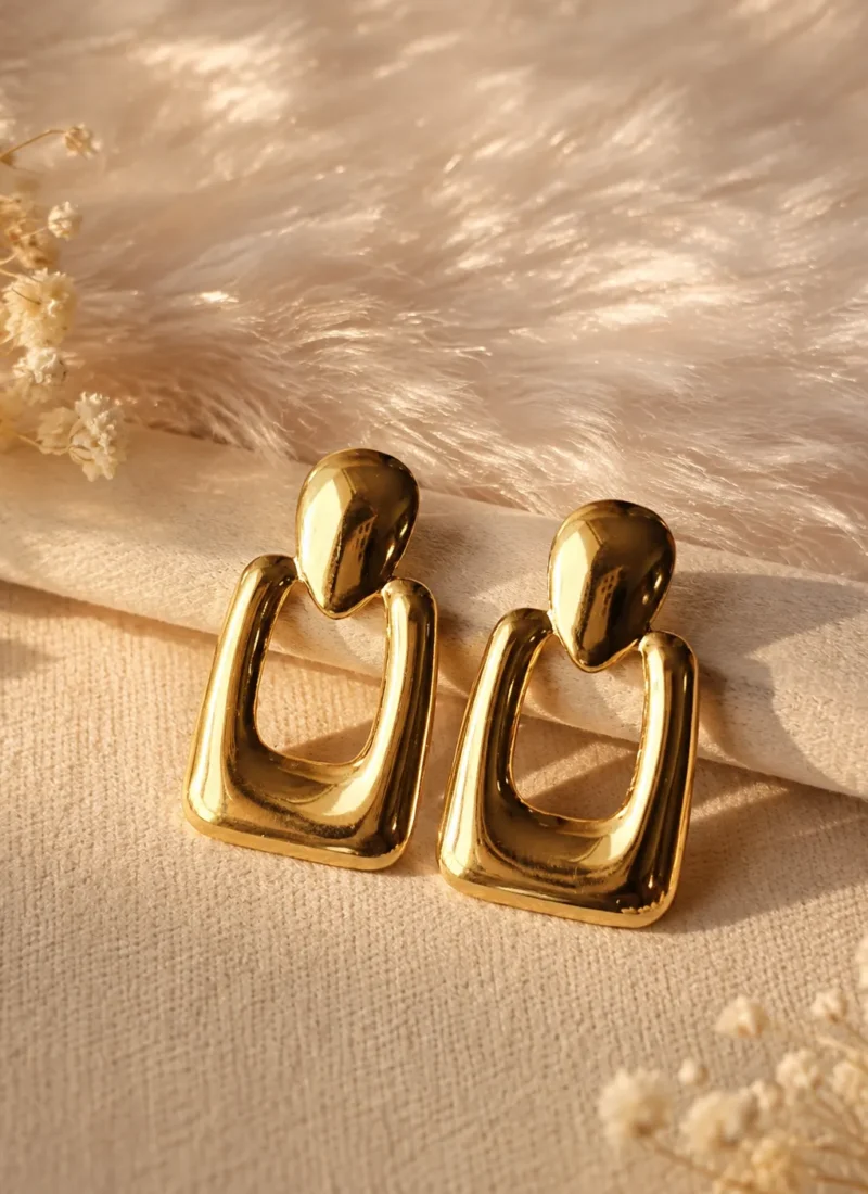 Golden Sculpted U-Shape Drop Earrings